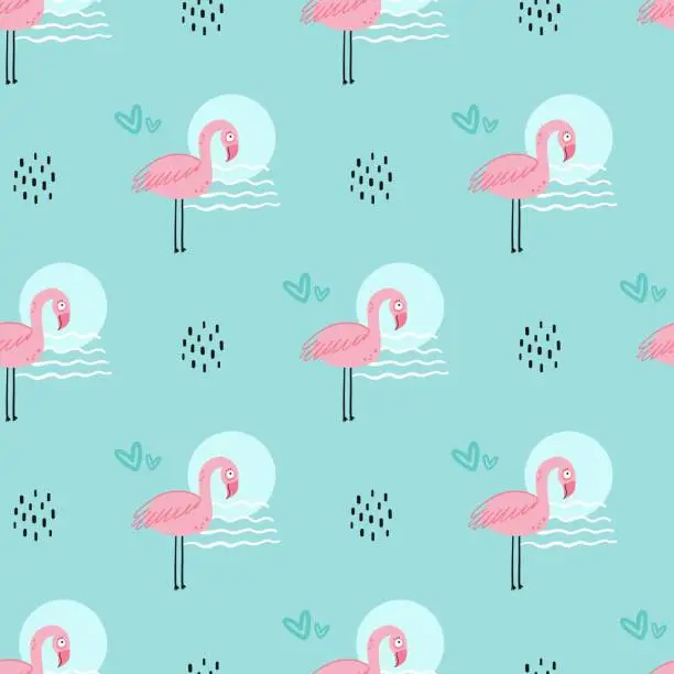 Vector illustration of seamless pattern with flamingo bird