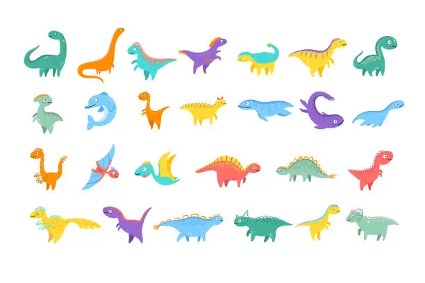 Vector illustration of Collection of cute dinosaurs vector illustration