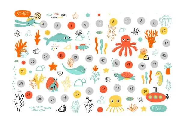 Vector illustration of Board game ocean and sea life