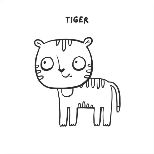 Vector illustration of Cute educational card coloring book tiger