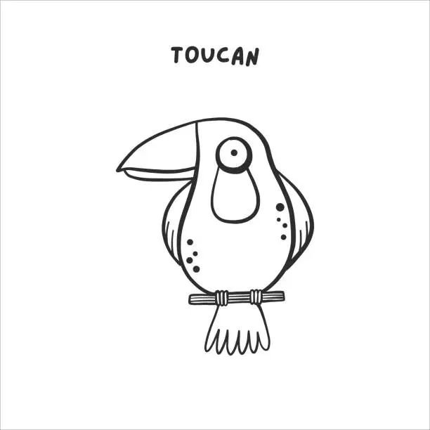 Vector illustration of Cute educational card coloring toucan