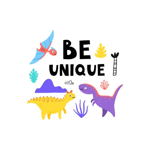 Vector illustration of Funny little jurassic dinosaur cute card