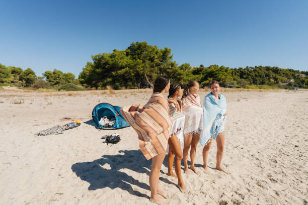 Camping on the beach by the sea