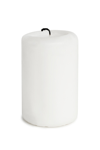 One white burnt wick candle isolated on white background