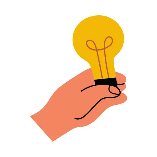 Vector illustration of Hand holding a light bulb