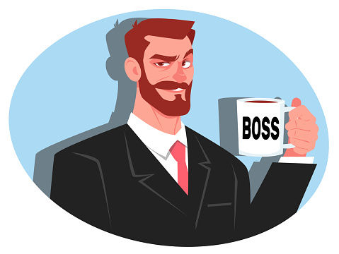 businessman with a mug that says boss.