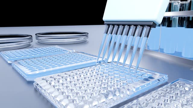 ELISA or enzyme-linked immunosorbent assay with 8 channel micropipette