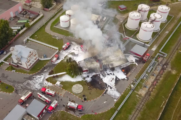 istock Fire at lukoil oilbal. The oil loading station burned down. Smoke fire 2148246017