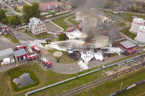 Fire at lukoil oilbal. The oil loading station burned down. Smoke and fire