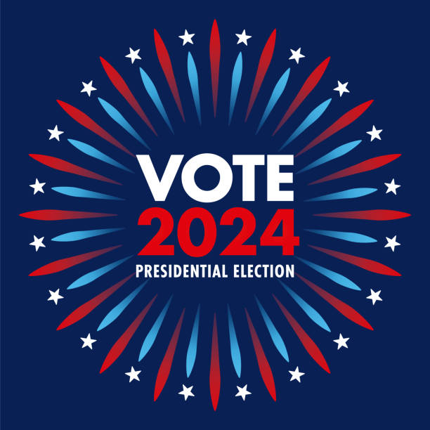 Vote 2024. Vector banner template for US presidential election. Firework background. Vote 2024. Vector banner template for US presidential election. Election day. Usa debate of president voting 2024. Election voting poster. Vote 2024 in USA, banner design stock illustration political square stock illustrations