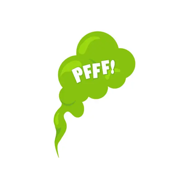 Vector illustration of Stinky smelling smoke. Fart cartoon bad odor cloud. Green stench vapor with text. Toxiz aroma fog. Vector illustration