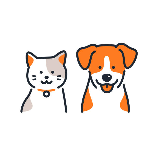 개와 고양이 간단한 아이콘 일러스트 소재 - 강아지 어린 동물 stock illustrations