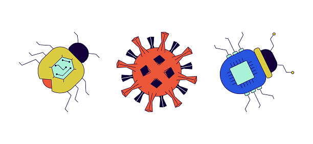 Virus Computer 2d Virus Computer Bugs 2d Linear Cartoon Objects Set Stock Illustration ...