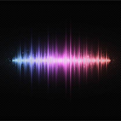 Luminous music equalizer concept. Glowing sound wave on transparent background. Shiny digital equalizer background.