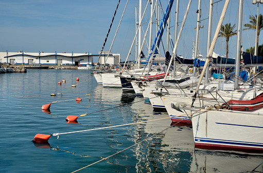 Marina of Saint-Cyprien, commune in the Pyrénées-Orientales department, Languedoc-Roussillon region, in southern France.