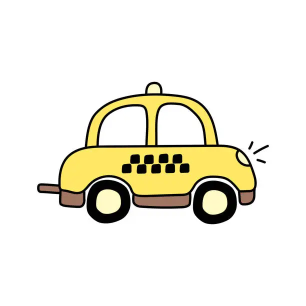 Vector illustration of Taxi car in doodle style. Vector illustration,