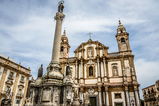 Majestic View Of Colonna dell’Immacolata And Church of Saint Domenico In Palermo, Sicily