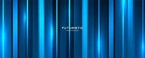 Vector illustration of 3D blue techno abstract background overlap layer on dark space with glowing lines effect decoration. Modern graphic design element cutout style concept for web banner, flyer, card, or brochure cover