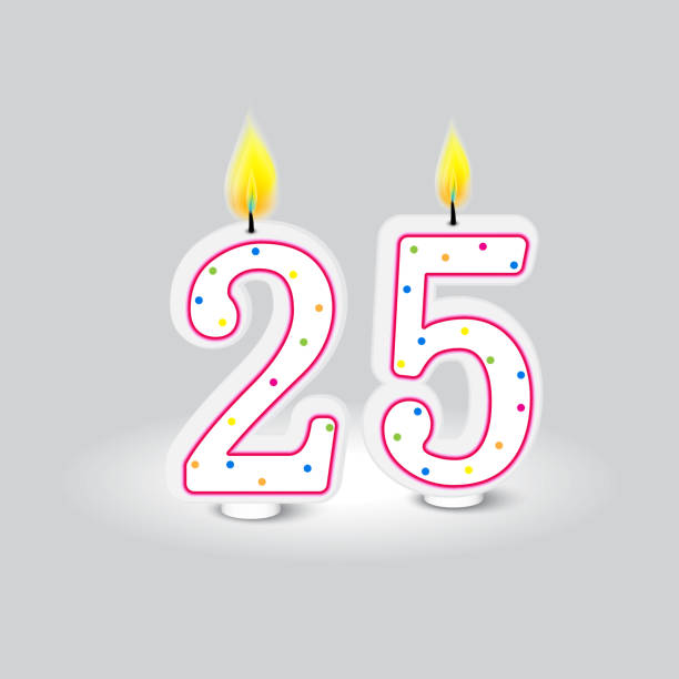 istock Number twenty-five birthday candle. Celebratory bright decoration. Quarter century milestone. Vector illustration. EPS 10. 2148249939