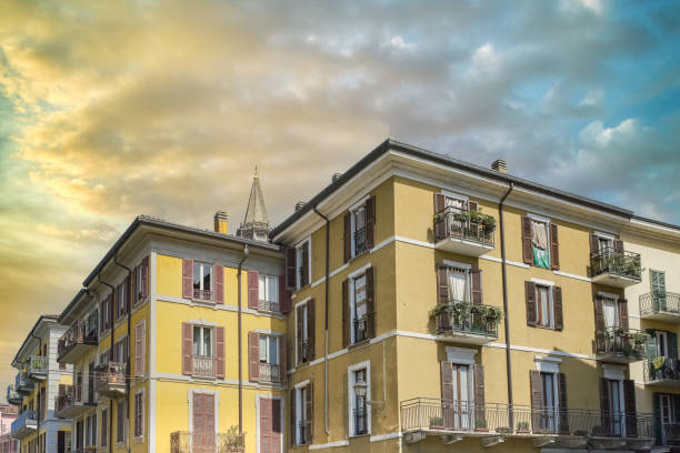 Lecco village, Como lake in Italy, typical houses in the historic center