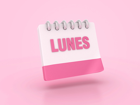 Spanish Calendar with Lunes Word - Colored Background - 3D Rendering