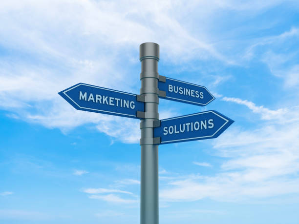 istock Directional Sign with Marketing Business Solutions Words 2148251280