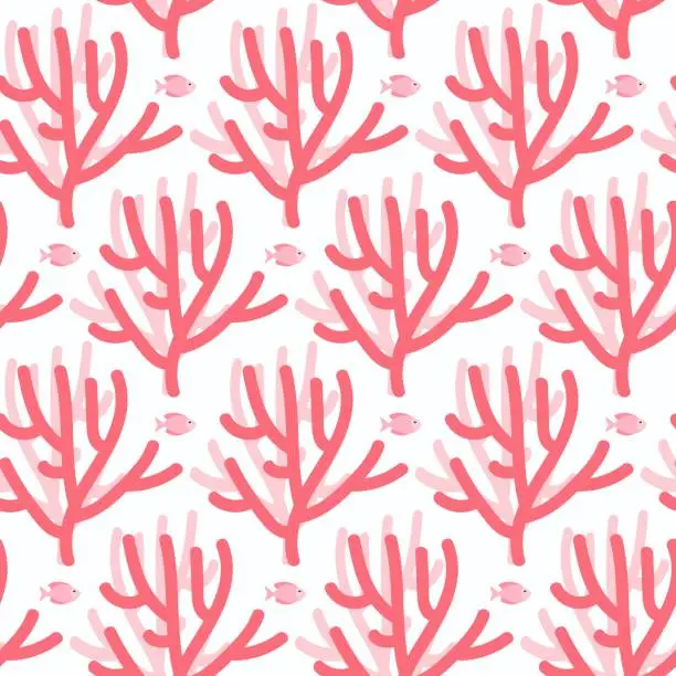 Vector illustration of Cute marine seamless pattern in cartoon style. Illustration of coral in flat design.