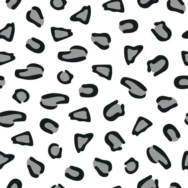 Vector illustration of Abstract animal skin leopard seamless pattern design. Jaguar, leopard, cheetah, panther fur. Black and white seamless camouflage background