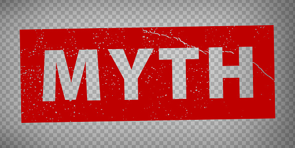 Myth stamp design on transparent background.  Grunge rubber stamp with word Myth in red. Flat design. Vector illustration EPS10.