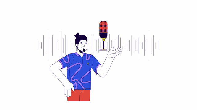 Man recording audio message line 2D character animation