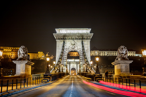 Budapest cityscape at night time.