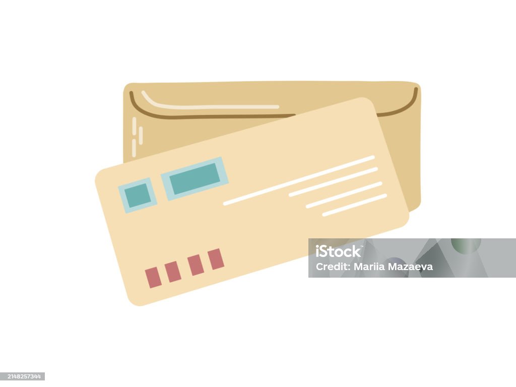 Physical Postmarked Mail Example Cute Mailing Letter Envelope For Sending With Postmark Isolated On ...