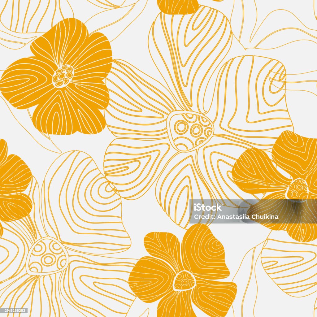Stylised Flower Patterns Stylized Flowers Vector Seamless Pattern Retro Style Stock Illustration ...