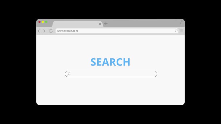 white browser window with search bar immediately appearing on screen. Black background. Search engine appearing in browser window on computer or laptop screen.