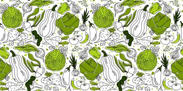 Vector illustration of Fresh Veggie Delight Seamless Pattern