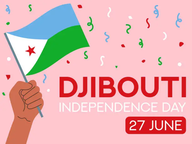 Vector illustration of Djibouti independence day 27 June. Djibouti flag in hand. Greeting card, poster, banner template