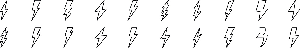 Collection of thin signs of lightning. Editable stroke. Simple linear illustration for stores, shops, banners, design