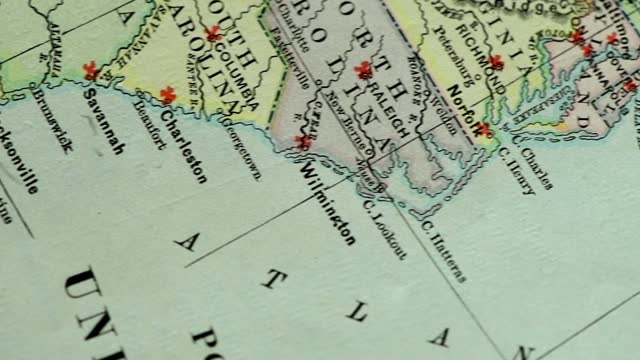 Close up on antique US map: East Coast