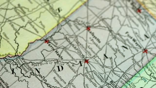 Close up on antique US map: Illinois, Indiana and Ohio