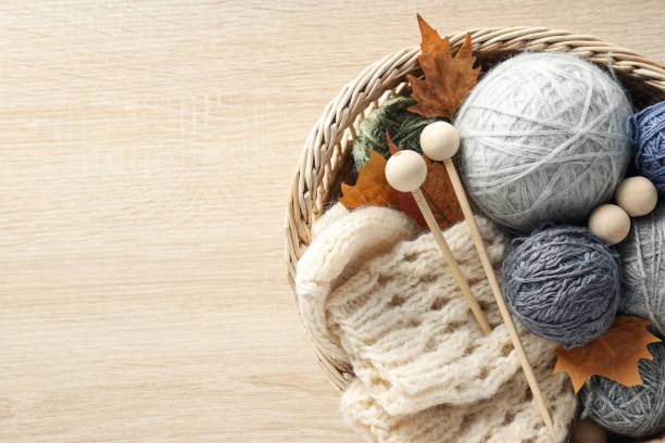 istock Concept of hobby, cozy hobby, knitting, space for text 2148263501