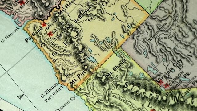 Close up on antique US map: West Coast