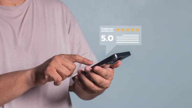 istock Customer Satisfaction Survey concept, 5-star satisfaction, service experience rating online application, customer evaluation product service quality, satisfaction feedback review, good quality most. 2148265003