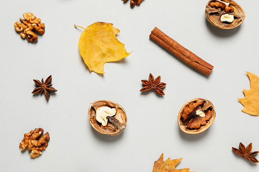Concept of Autumn, Autumn composition accessories, top view
