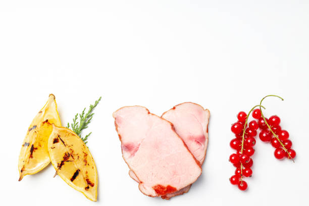 Concept of tasty food, ham, space for text