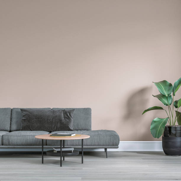istock Cozy,elegant, and modern  living room with low gray sofa, coffee table, and with decoration 2148268191