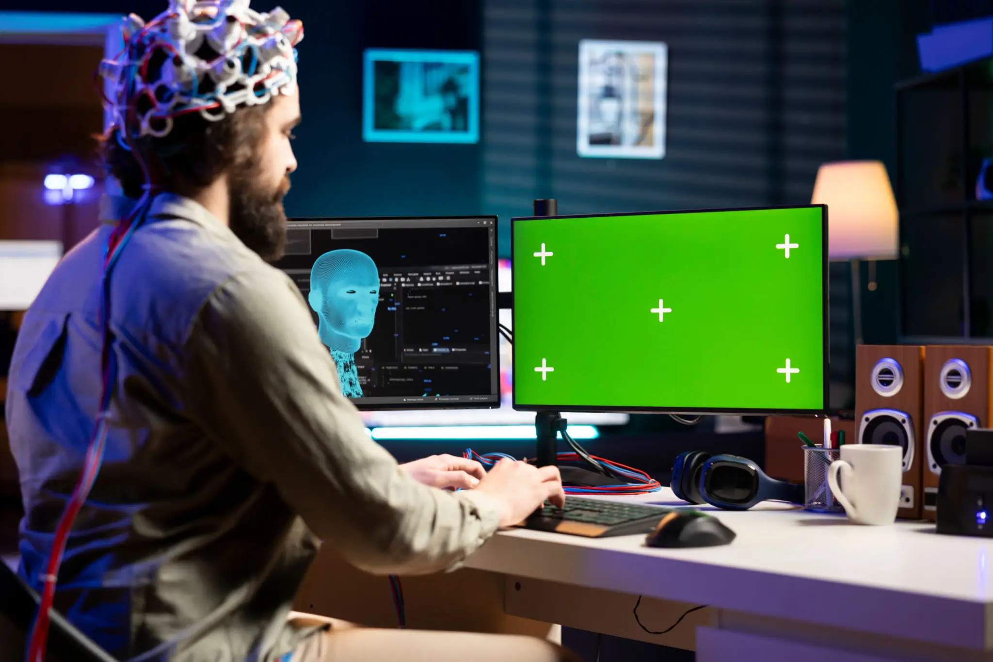 System administrator controlling chroma key computer functions using mind