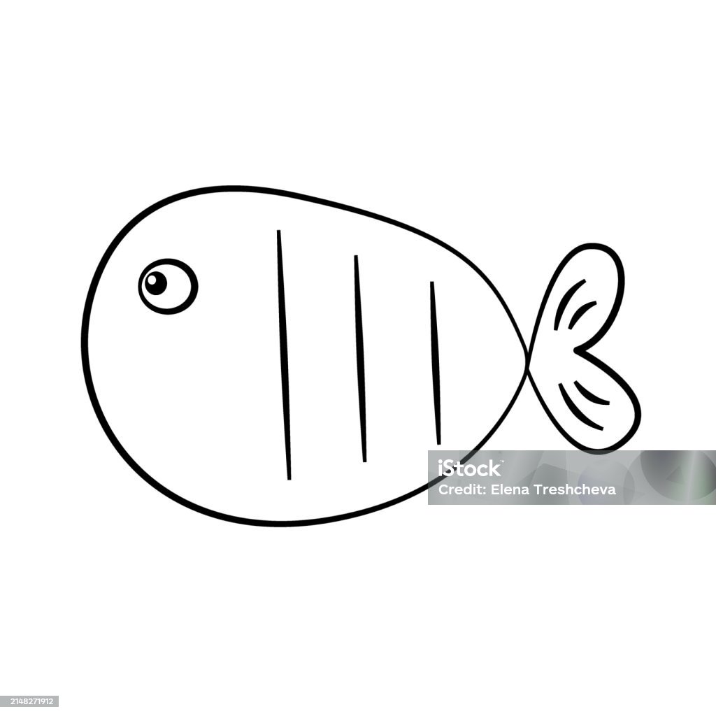 Simple Fish Contour Cute Cartoon Fish Contour Outline Drawing Isolated Cutout Black And ...