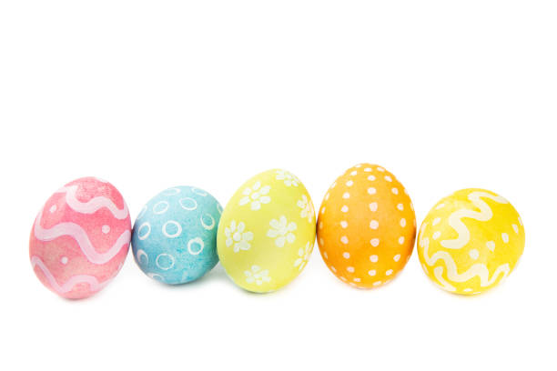 istock Easter eggs isolated on white background. Easter holiday concept. Handmade colorful shiny Easter eggs. Mother of pearl eggs. 2148272018