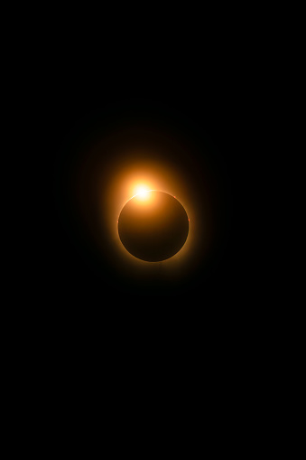 The diamond ring phenomenon moments before totality in the total solar eclipse of 2024. Seen from Quebec Canada