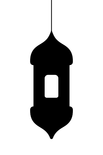 Moroccan candlestick with window. Silhouette. Vector illustration. Hanging lantern sconce. Outline on isolated background. Dark lamp. Idea for web design.
